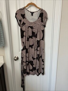 H&M Taupe Floral-Print Midi Dress with Tie Waist